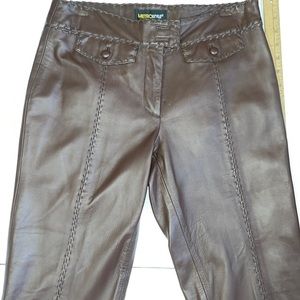 Groovy brown leather pants with braid detail